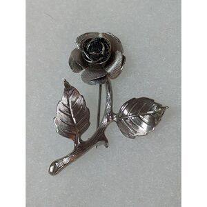 VTG 1960s Textured Silver Tone Rose Bud Stem Brooch Pin